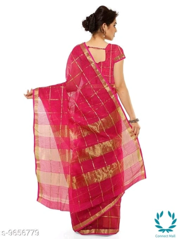 Kota Doria Cotton Zari Stripes Checks saree with Unstitched Blouse piece - Saree Length Size:5.5m Blouse Length Size:0.8m, Pink, Saree And blouse Fabric: Cotton Blend, Striped , Pack of :1